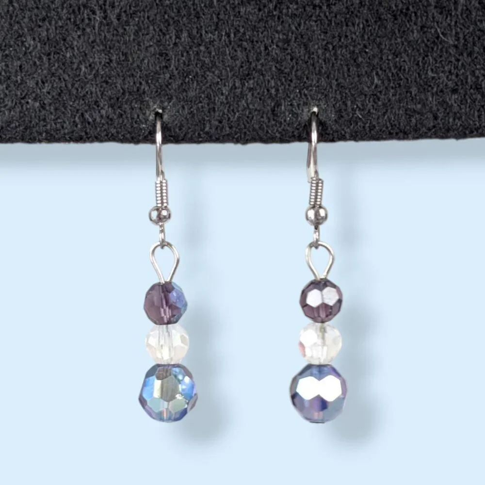 Dangling Faceted AB Stone Earrings - Picture 2 of 4